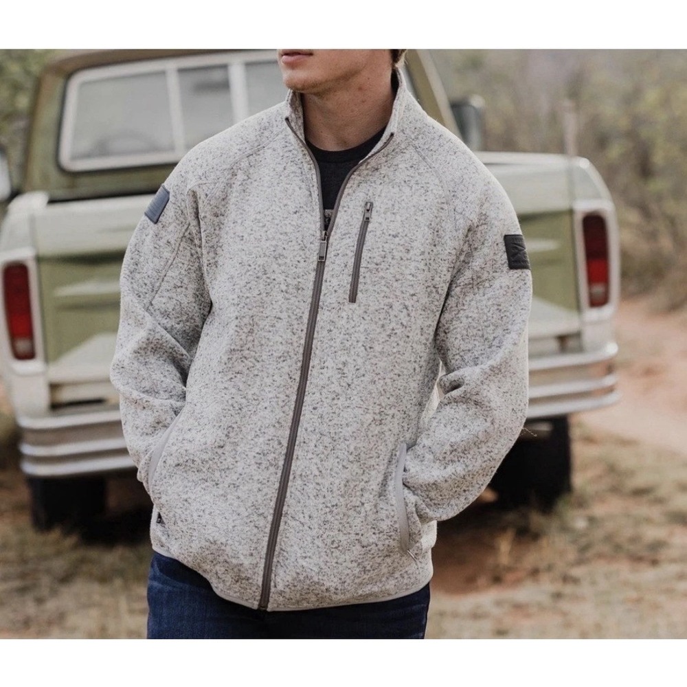 Grunt Style Mens Full Zip Fleece Jacket Heathered Gray Patch Detail Size Medium